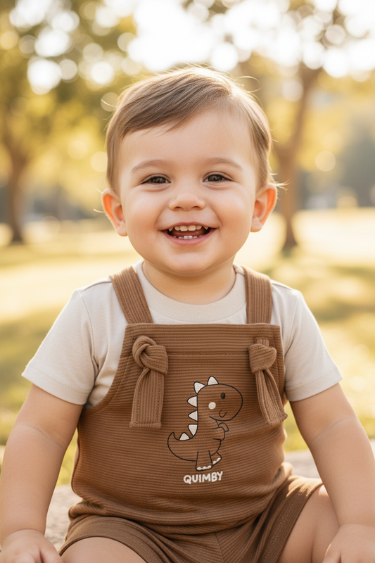 Set conjunto overall bebe niño camisa beige enterizo café Quimby 34704-120304