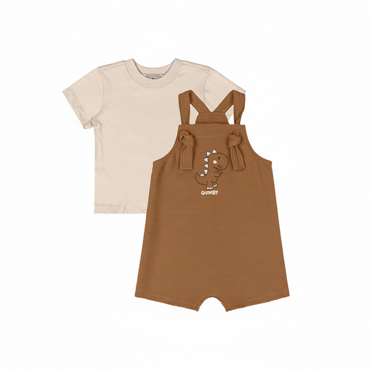 Set conjunto overall bebe niño camisa beige cafe Quimby 34704-120304