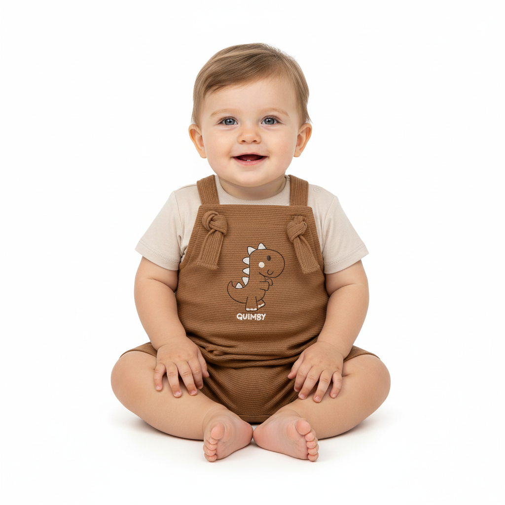 Set conjunto overall bebe niño camisa beige enterizo café Quimby 34704-120304