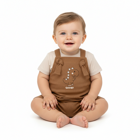 Set conjunto overall bebe niño camisa beige enterizo café Quimby 34704-120304