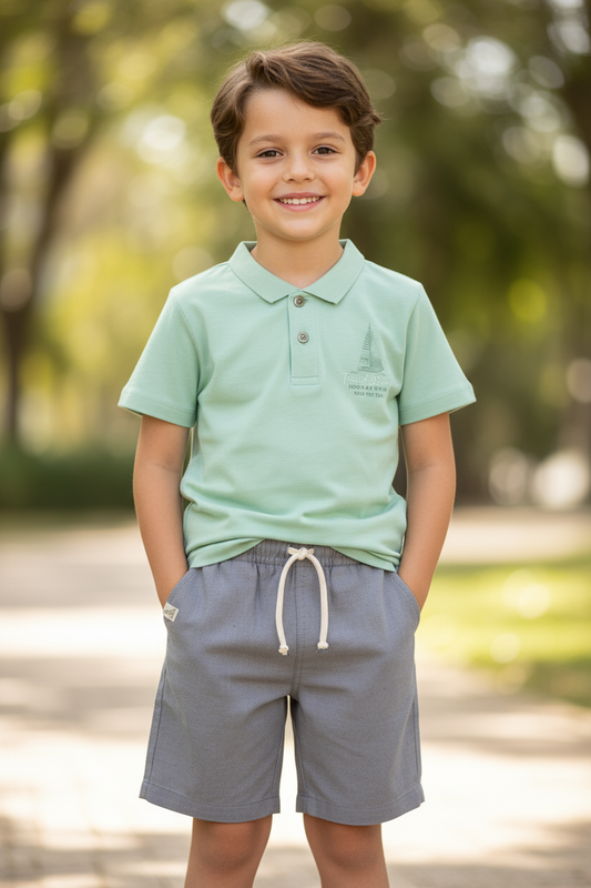 Set conjunto camisa verde short gris niño Quimby 34732-136007