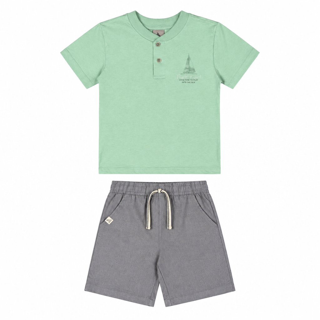 Set conjunto camisa verde short gris niño Quimby 34732-136007