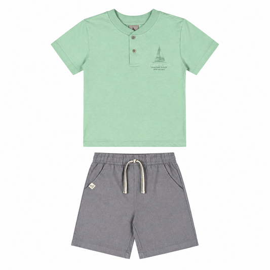 Set conjunto camisa verde short gris niño Quimby 34732-136007