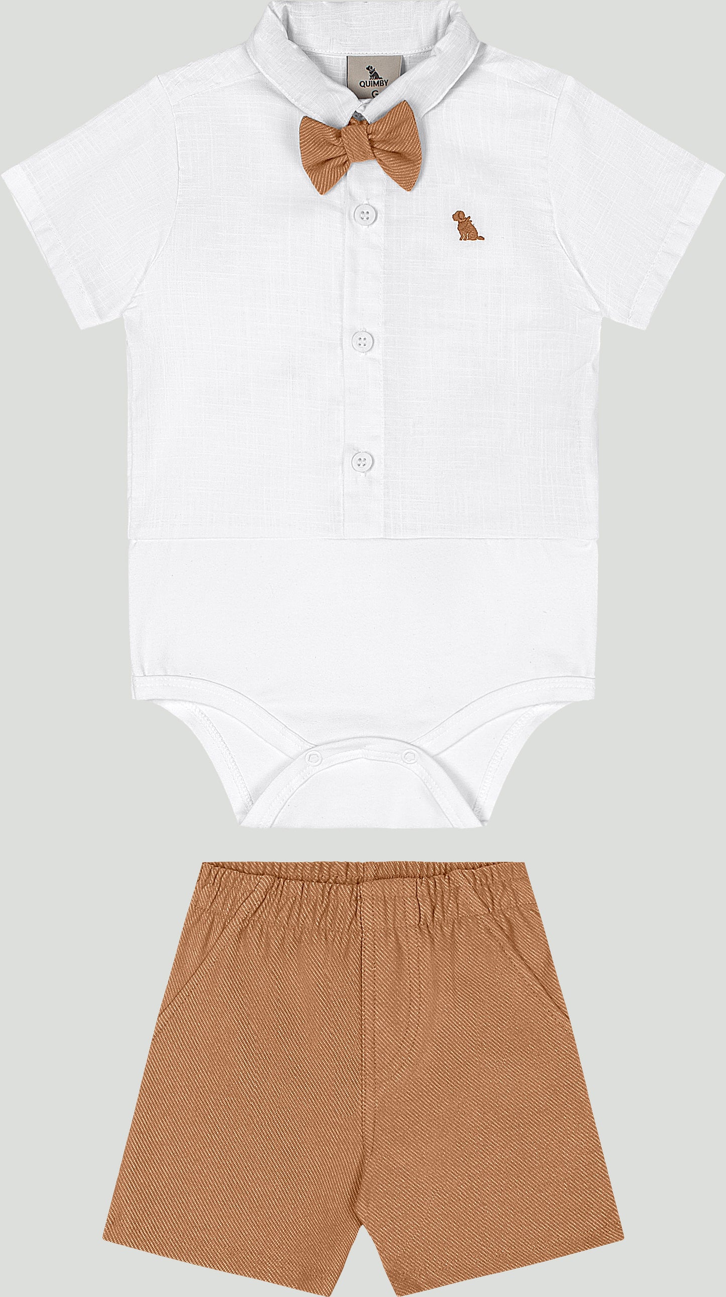 Set conjunto camisa blanca short cafe Quimby bebe niño 34978-000101