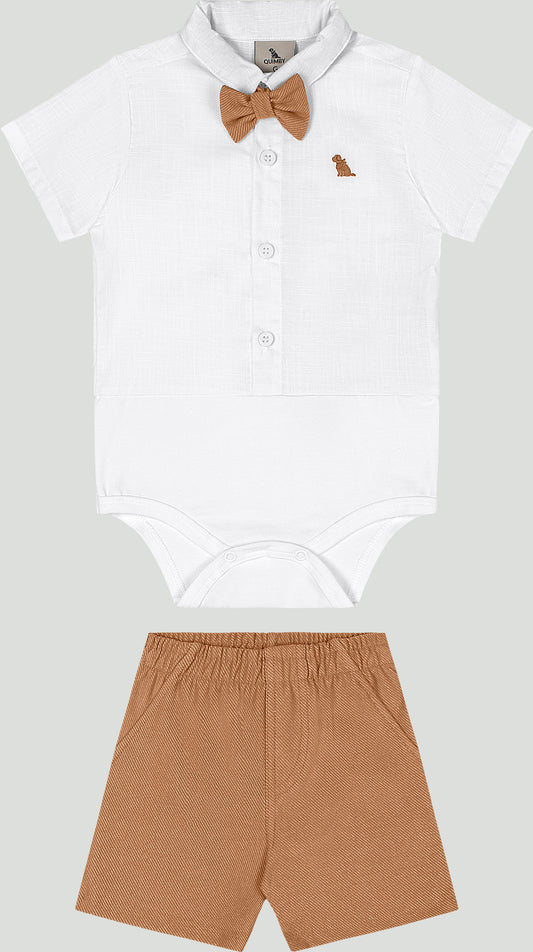 Set conjunto camisa blanca short cafe Quimby bebe niño 34978-000101