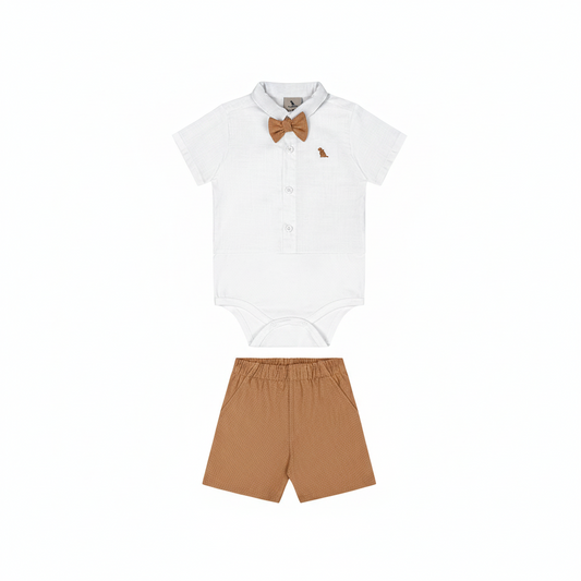 Set conjunto camisa blanca short cafe Quimby bebe niño 34978-000101