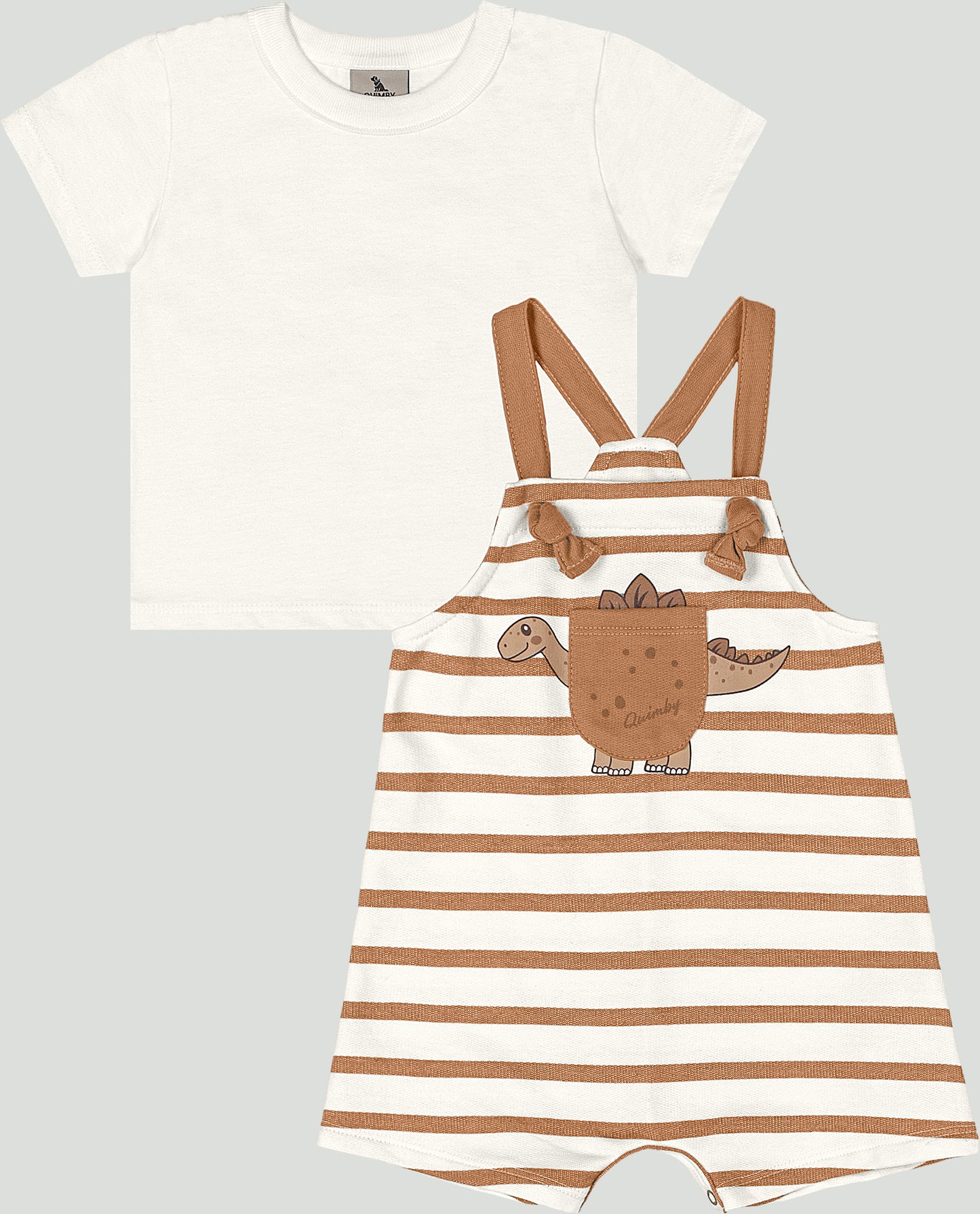 Set conjunto  camisa blanca overall rayas cafe bebe niño Quimby 34982-000106