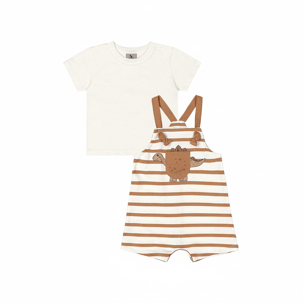 Set conjunto  camisa blanca overall rayas cafe bebe niño Quimby 34982-000106