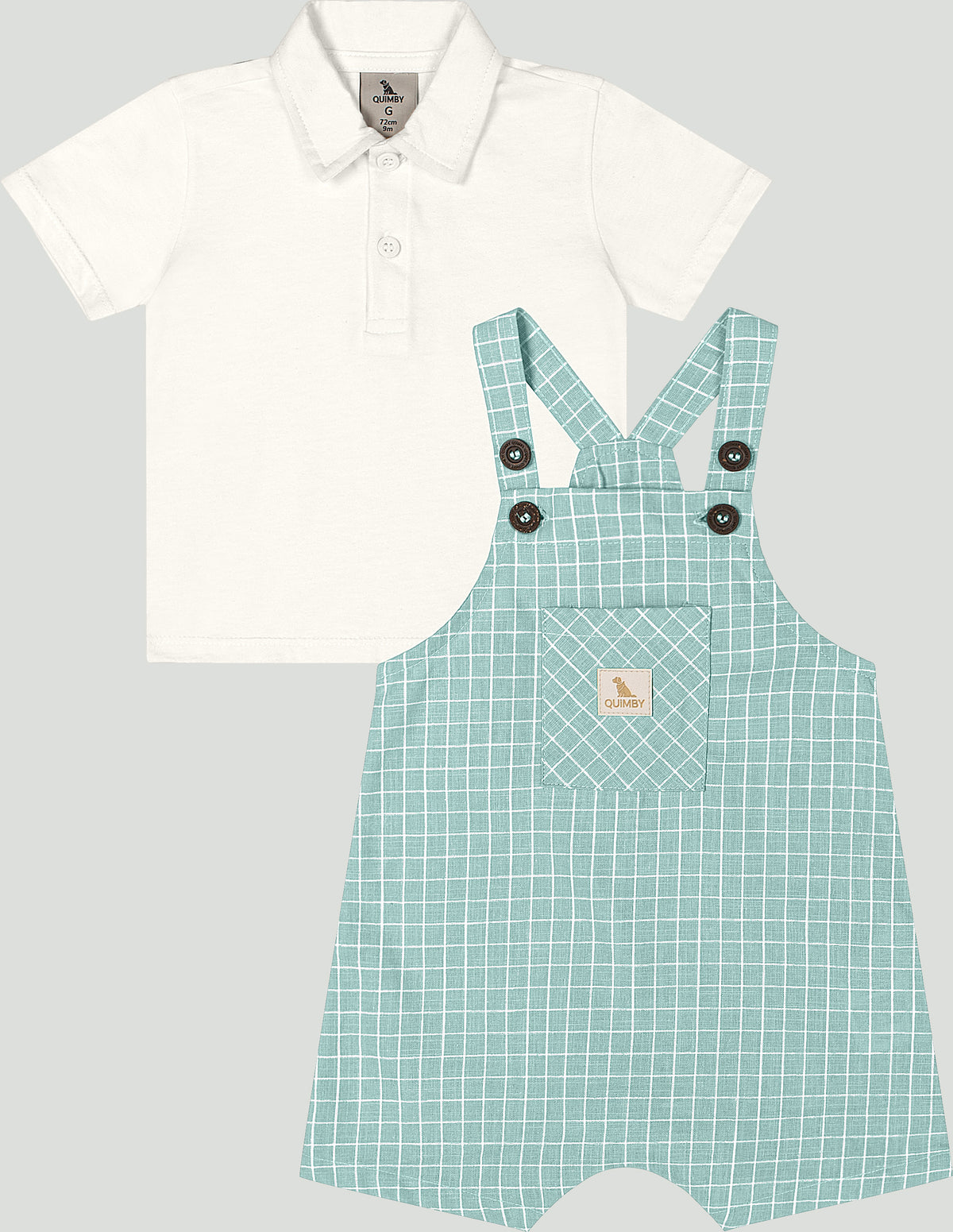 Set conjunto camisa blanca overall verde aqua bebe niño Quimby 34985-000106