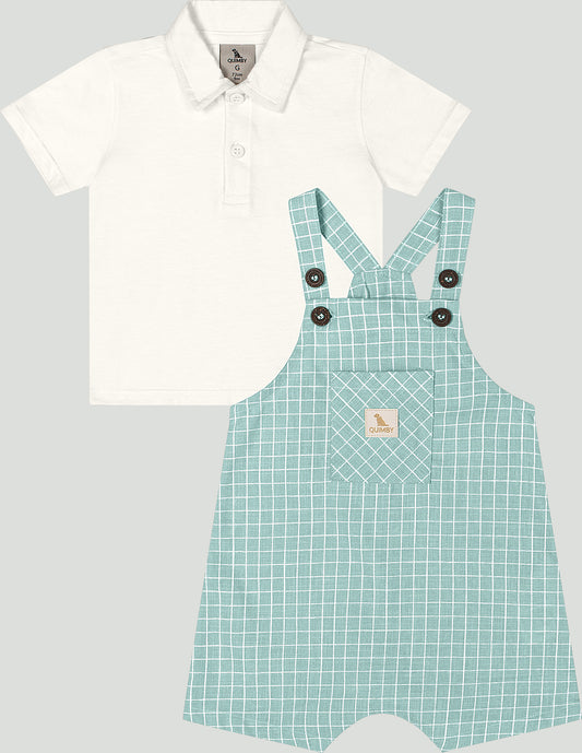 Set conjunto camisa blanca overall verde aqua bebe niño Quimby 34985-000106