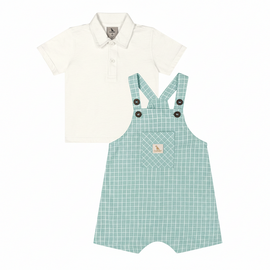 Set conjunto camisa blanca overall verde aqua bebe niño Quimby 34985-000106