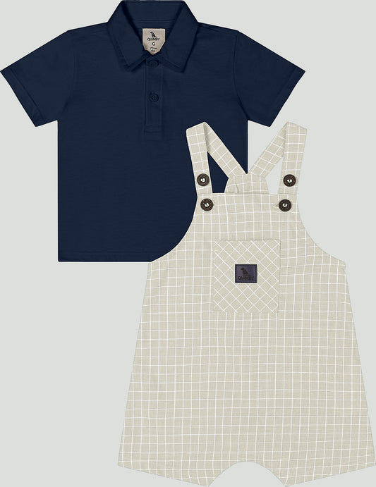 Set conjunto camisa azul  overall beige Quimby bebe niño 34985-193921