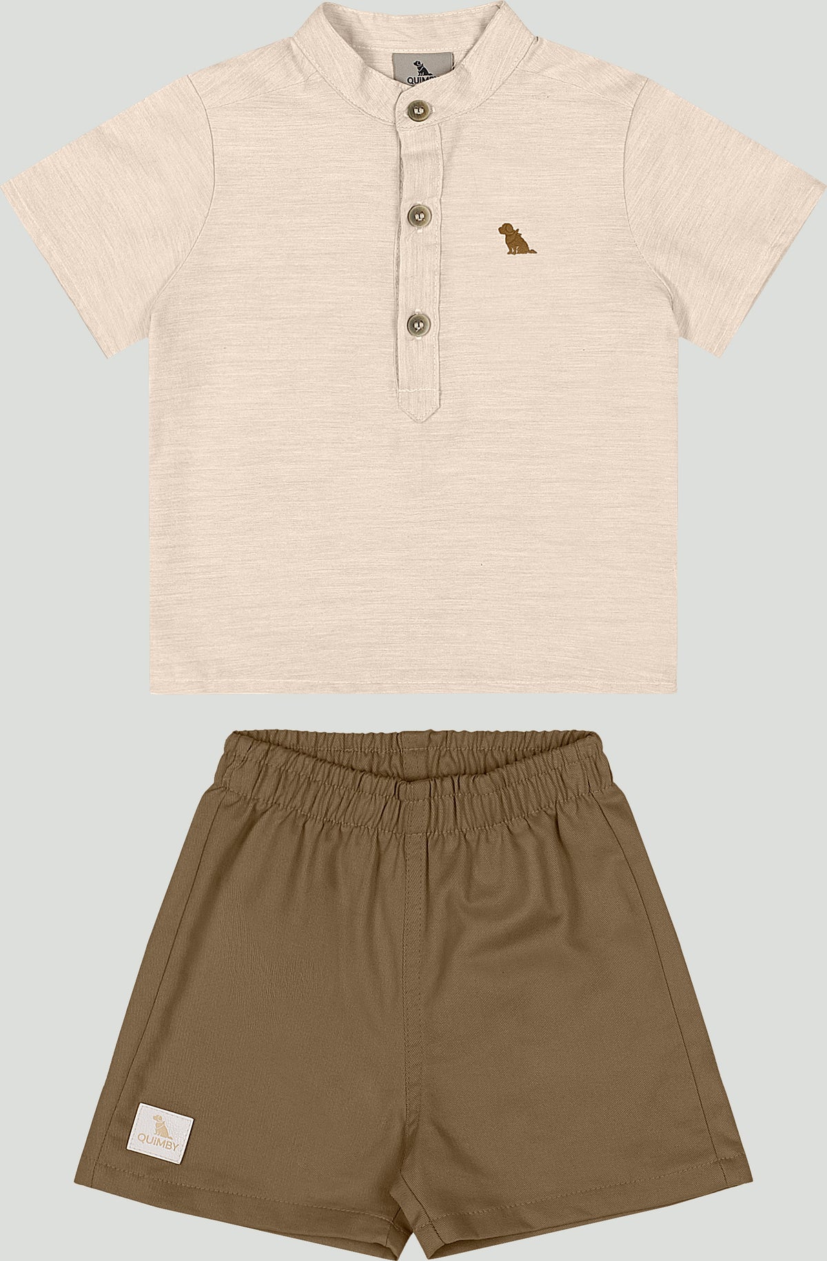 Set conjunto 2 piezas camisa beige short cafe bebe niño Quimby 34988-131011