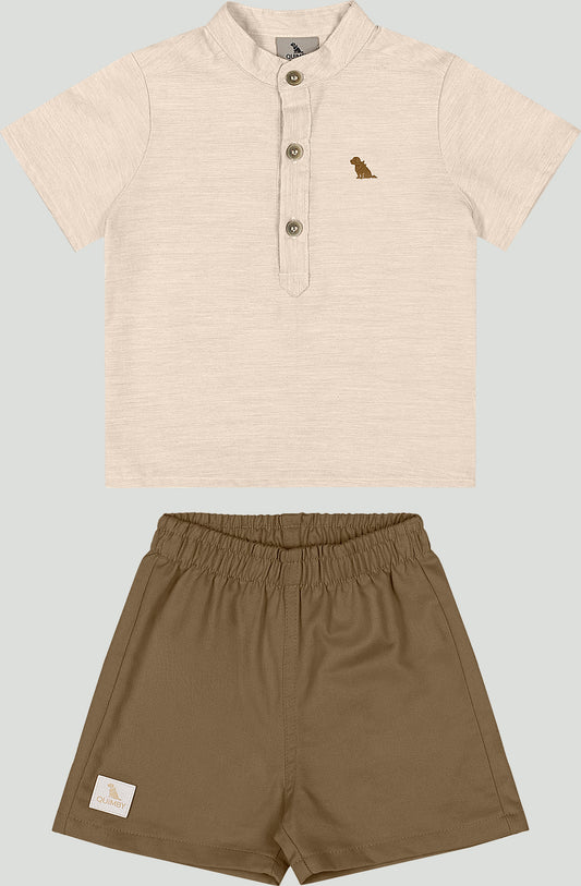Set conjunto 2 piezas camisa beige short cafe bebe niño Quimby 34988-131011
