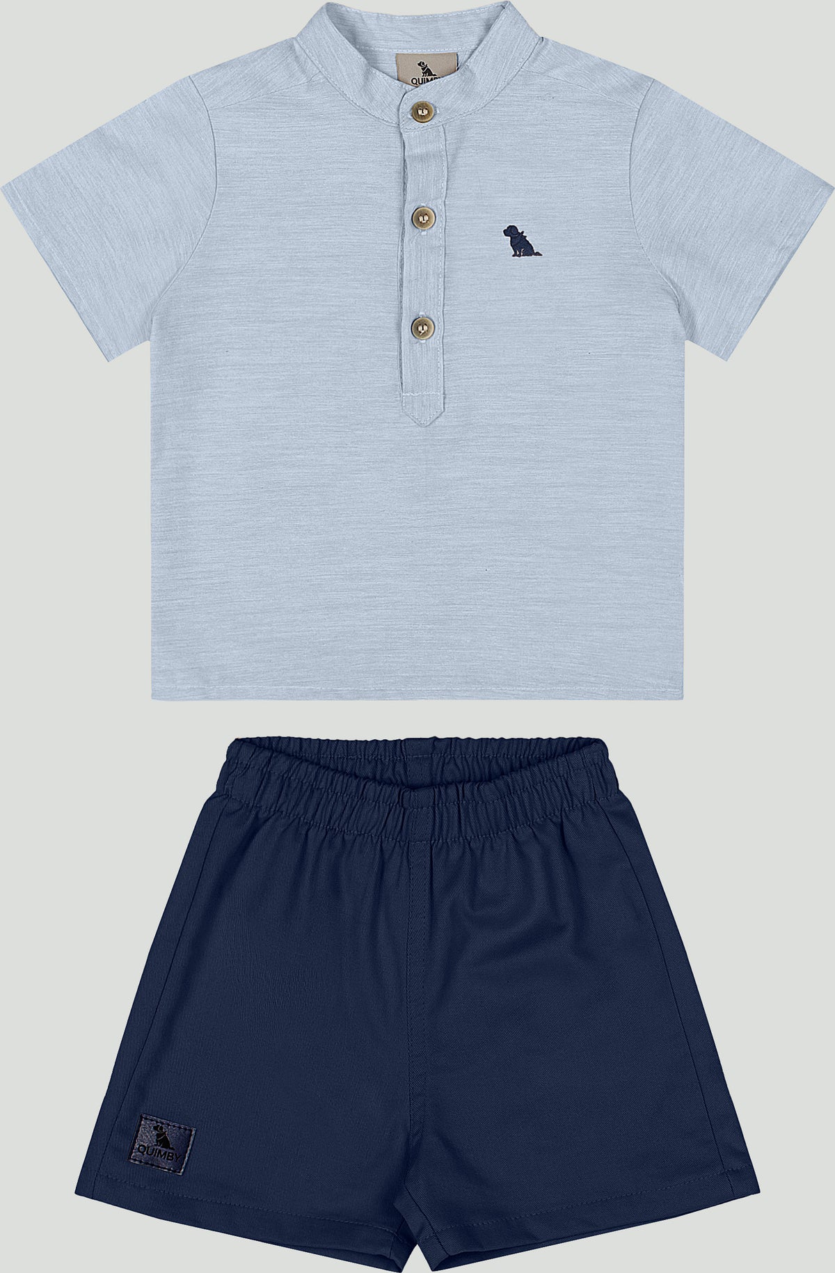 Set conjunto 2 piezas camisa Henley gris short azul Quimby 34988-134110