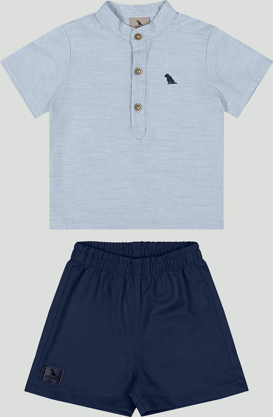 Set conjunto 2 piezas camisa Henley gris short azul Quimby 34988-134110