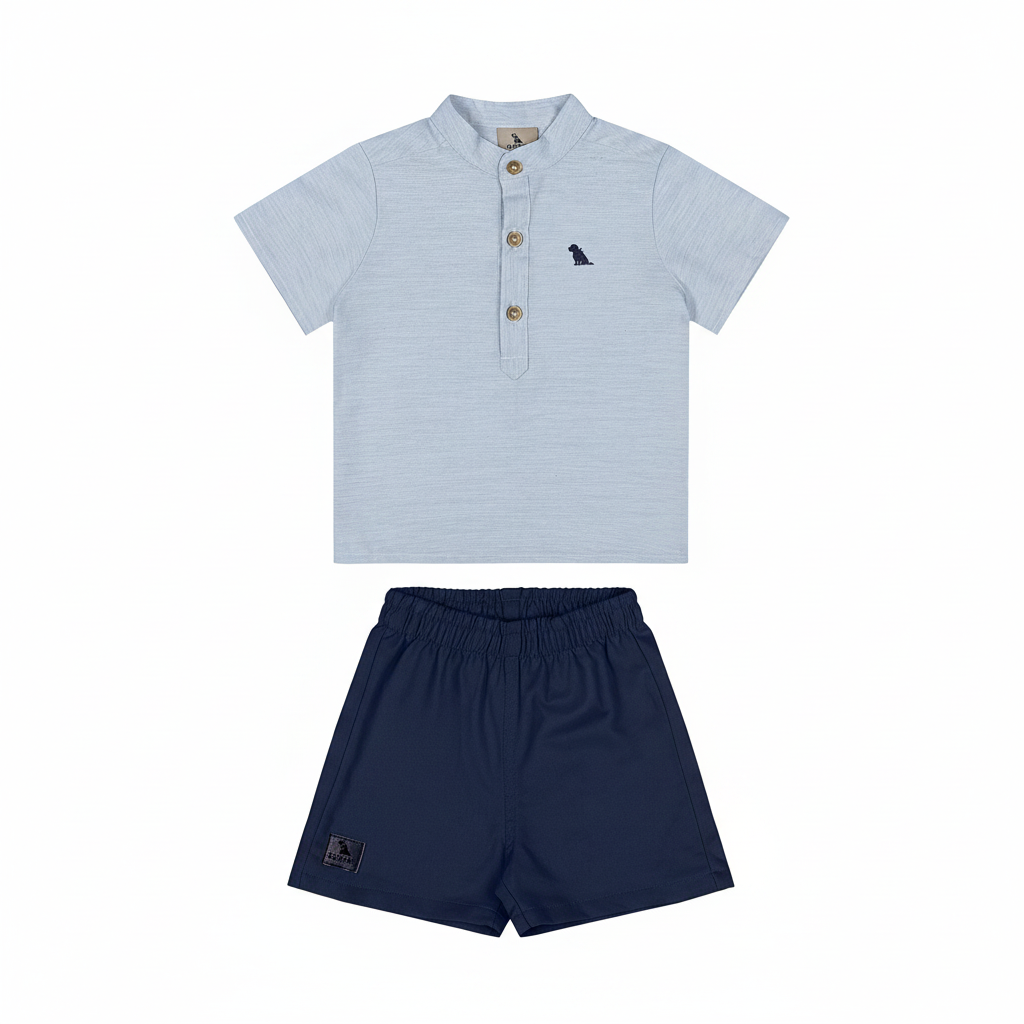 Set conjunto 2 piezas camisa Henley gris short azul bebe niño Quimby 34988-134110