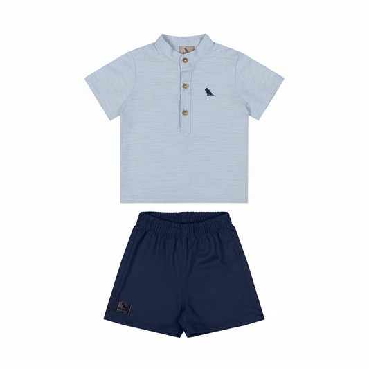 Set conjunto 2 piezas camisa Henley gris short azul bebe niño Quimby 34988-134110