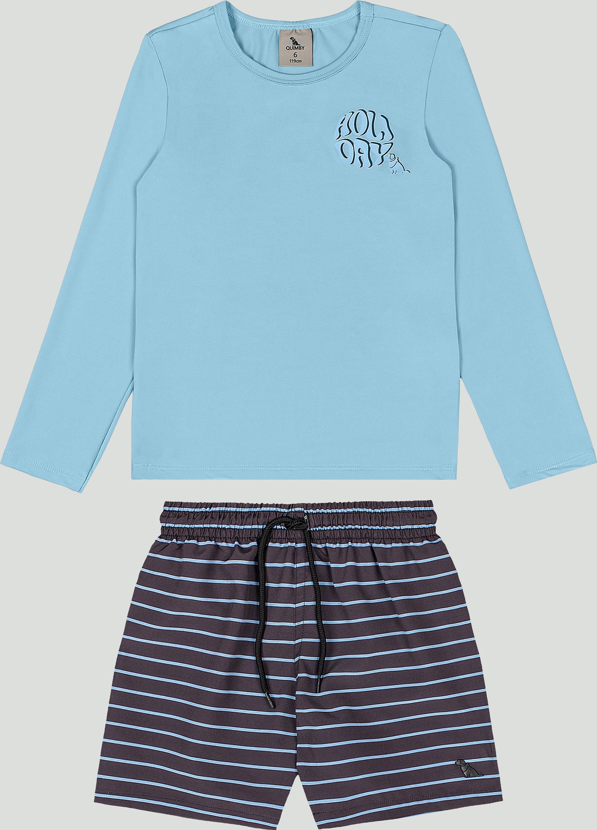 Set conjunto 2 piezas traje baño camisa azul celeste short gris Quimby niño 35030-144317