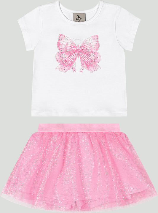 Set conjunto camisa blanca chongo coquette falda tutu rosada niña Quimby 35039-000101