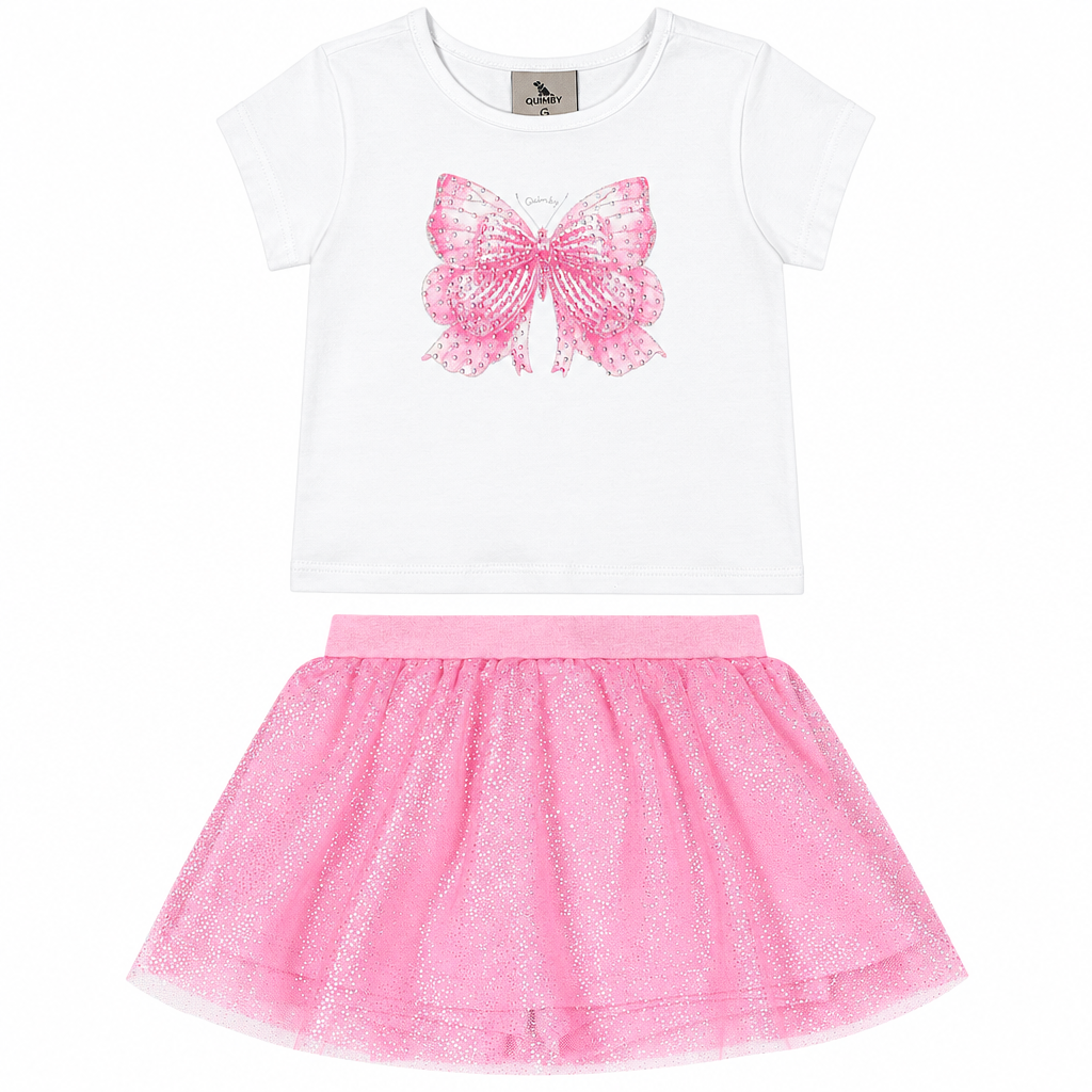 Set conjunto camisa blanca chongo coquette falda tutu rosada niña Quimby 35039-000101