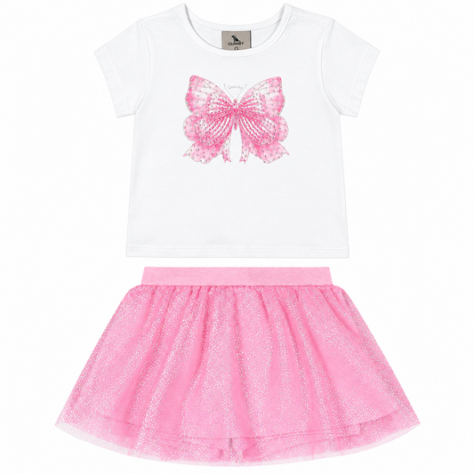 Set conjunto camisa blanca chongo coquette falda tutu rosada niña Quimby 35039-000101