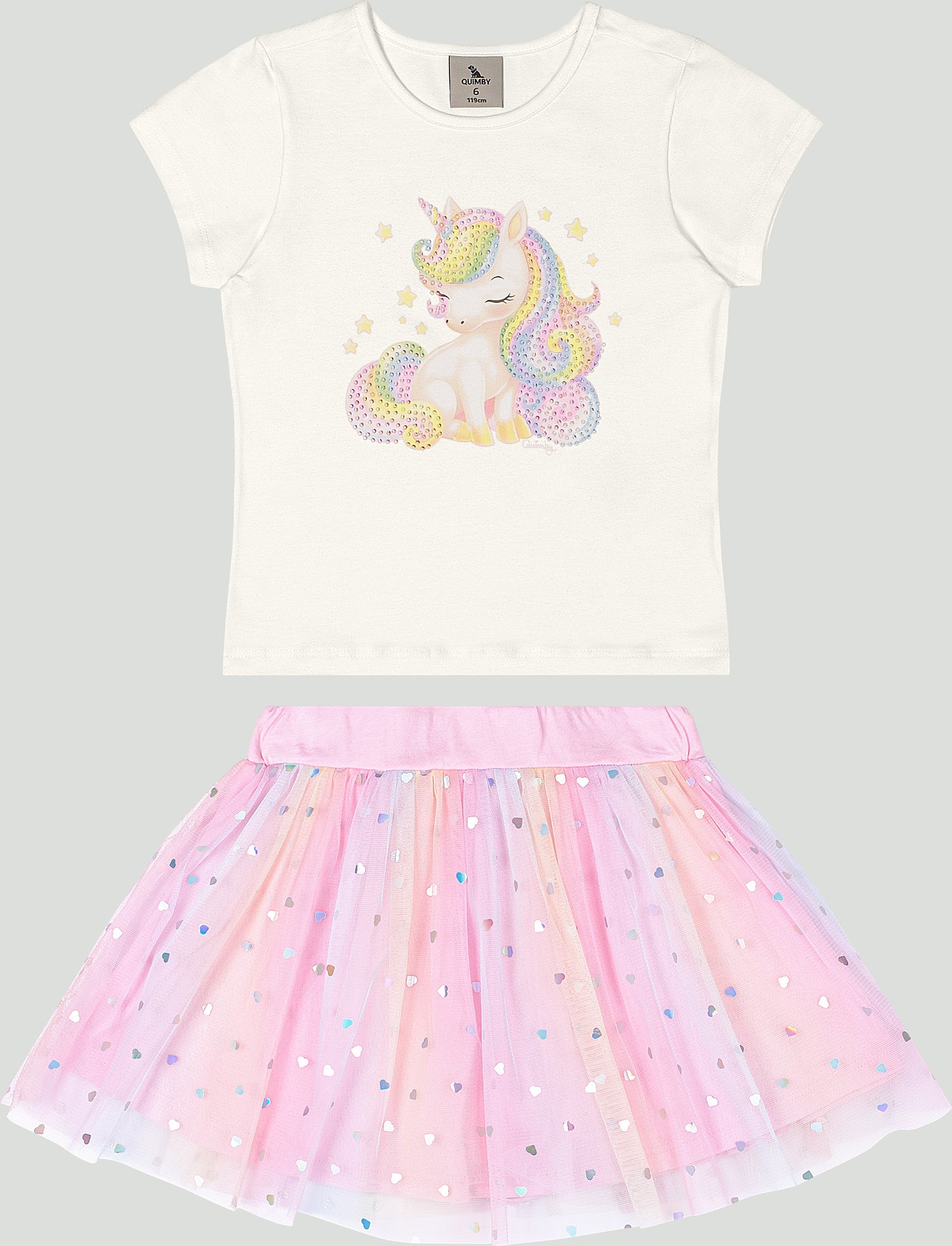 Set conjunto camisa blanca unicornio falda tutu rosada niña Quimby 35065-000106