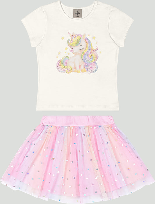 Set conjunto camisa blanca unicornio falda tutu rosada niña Quimby 35065-000106