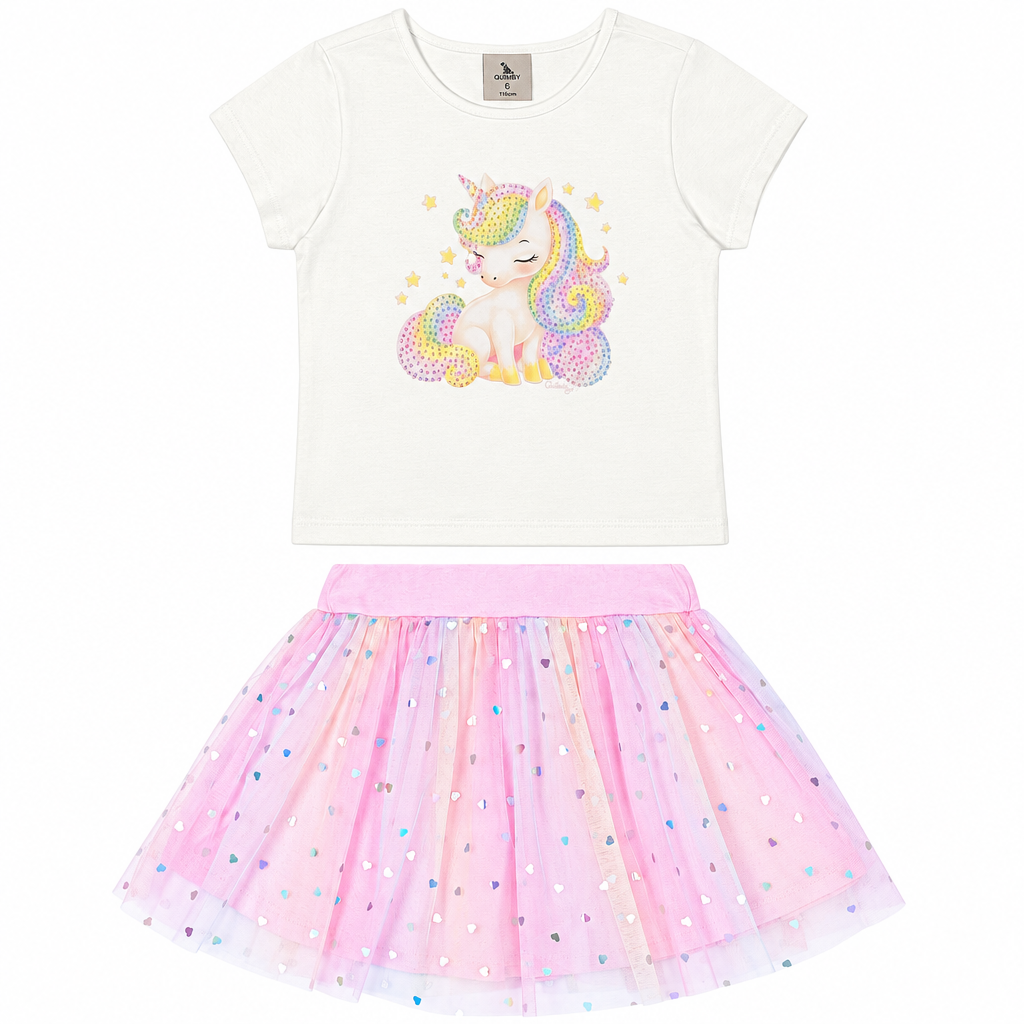 Set conjunto camisa blanca unicornio falda tutu rosada niña Quimby 35065-000106
