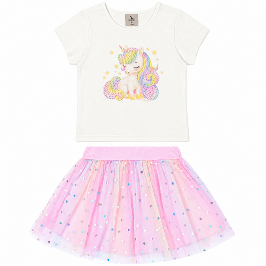 Set conjunto camisa blanca unicornio falda tutu rosada niña Quimby 35065-000106