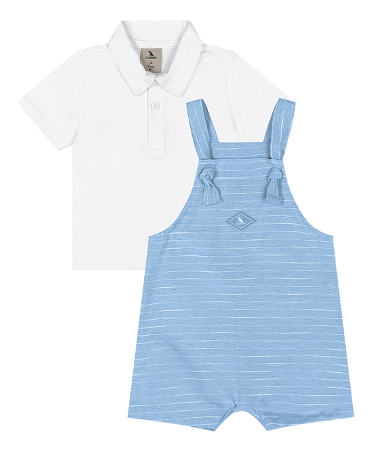 Set conjunto 2 piezas overall azul camisa blanca bebe niño Quimby 35133-000101