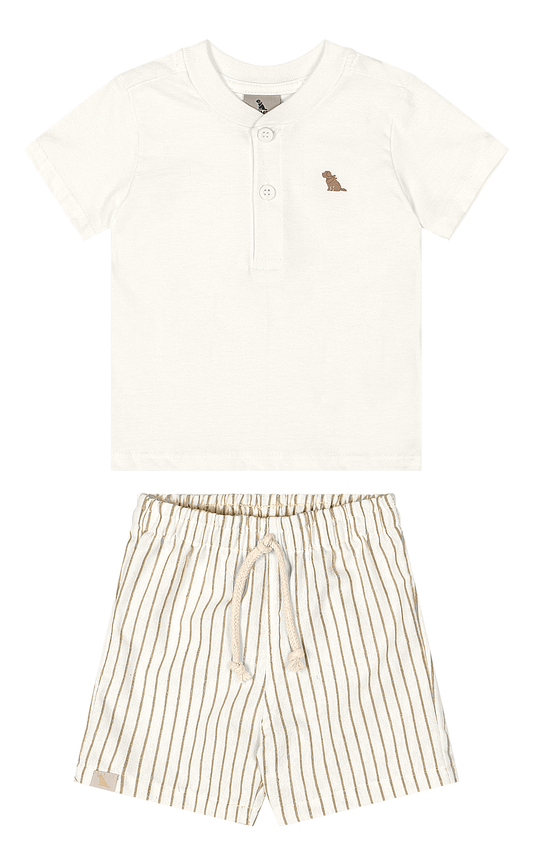 Set conjunto camisa blanca short rayas beige bebe niño Quimby 35134-000106