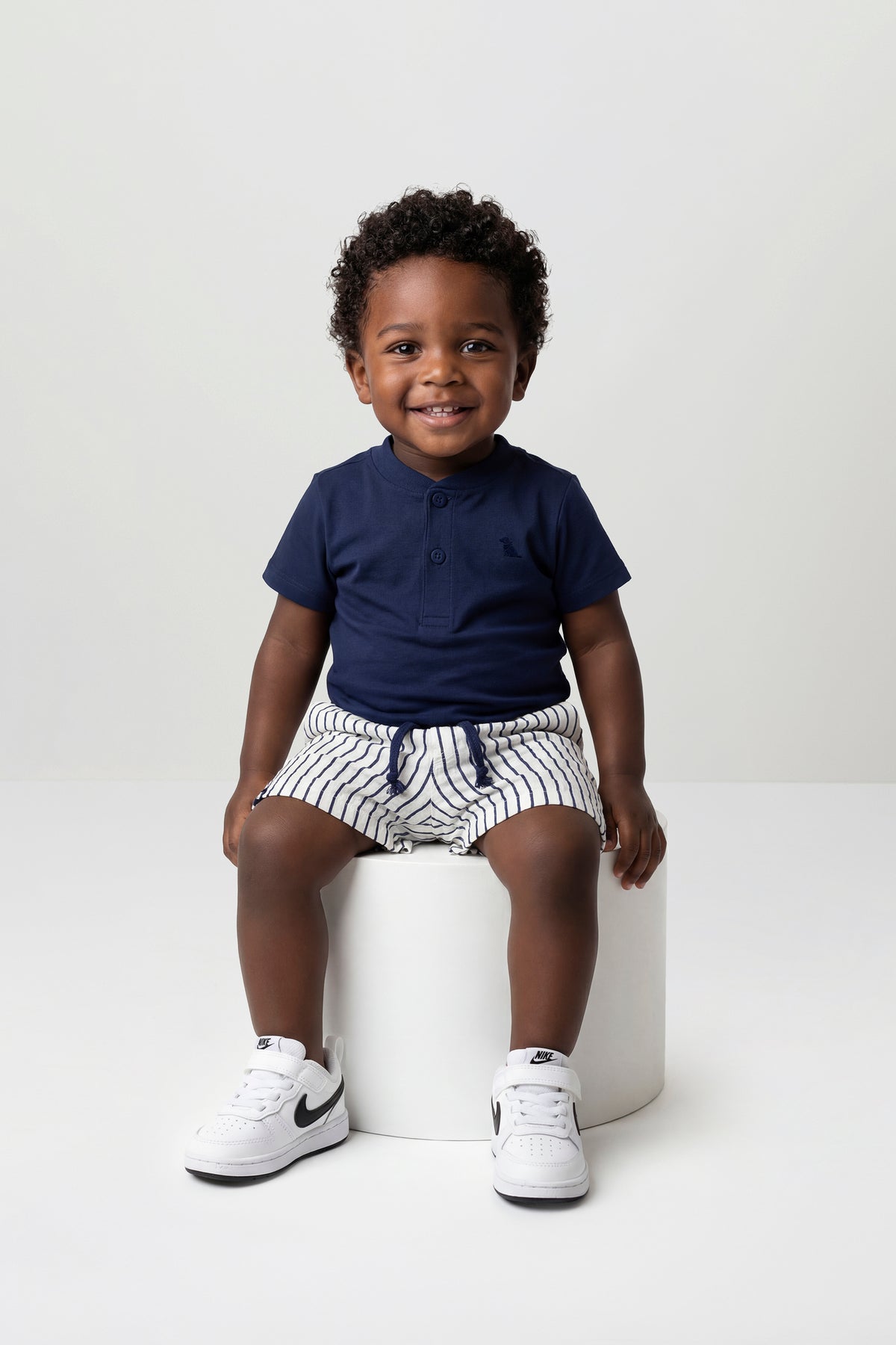Set conjunto camisa azul oscuro short rayas bebe niño Quimby 35134-193921
