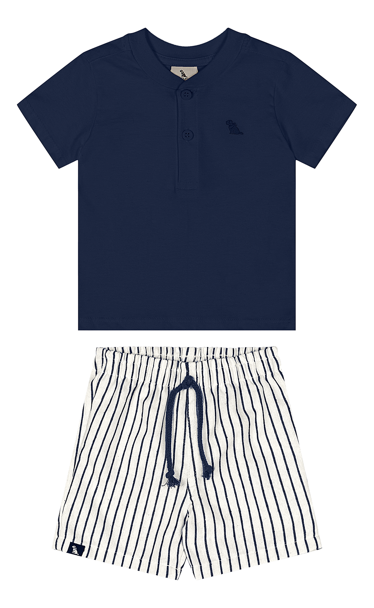 Set conjunto camisa azul oscuro short rayas bebe niño Quimby 35134-193921