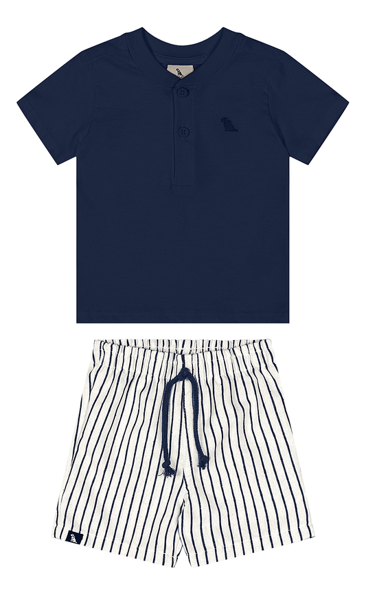 Set conjunto camisa azul oscuro short rayas bebe niño Quimby 35134-193921