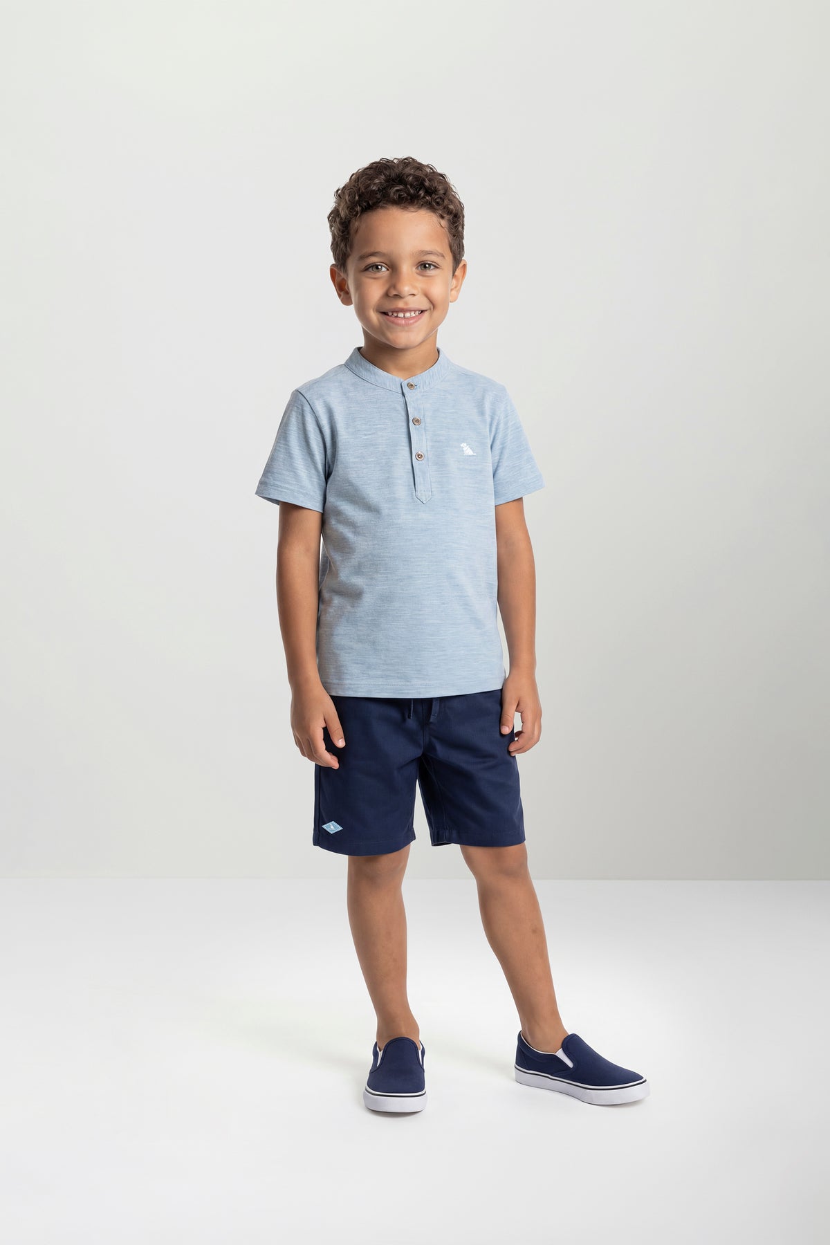 Set conjunto camisa azul formal henley short azul niño Quimby 35156-134110