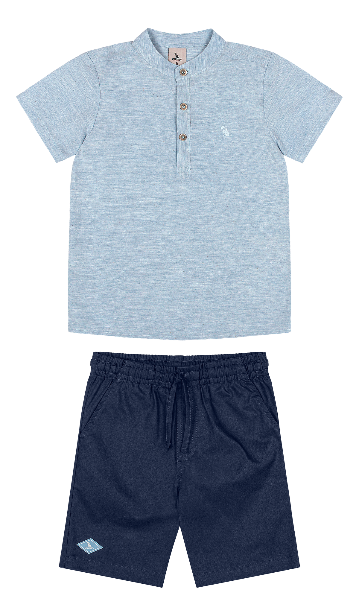 Set conjunto camisa azul formal henley short azul niño Quimby 35156-134110