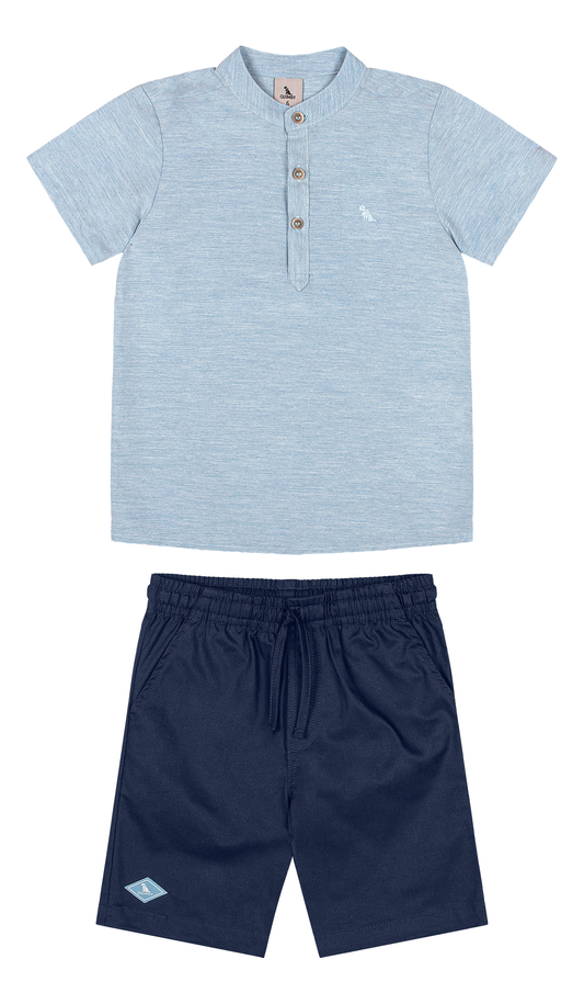 Set conjunto camisa azul formal henley short azul niño Quimby 35156-134110