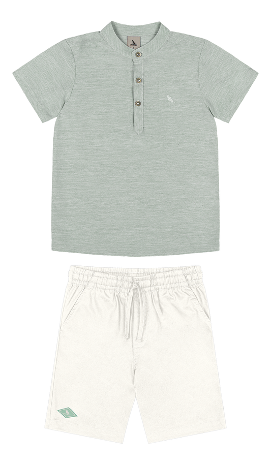 Set conjunto camisa verde short blanco niño Quimby 35156-145707