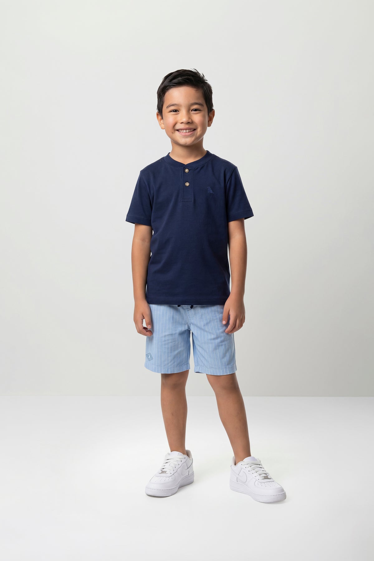 Set conjunto camisa henley azul short azul celeste rayas niño Quimby 35160-193921