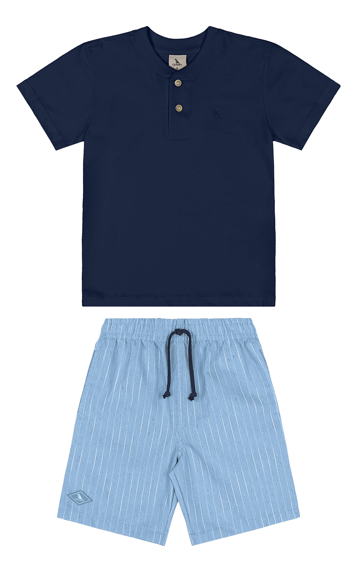 Set conjunto camisa henley azul short azul celeste rayas niño Quimby 35160-193921