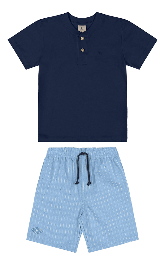 Set conjunto camisa henley azul short azul celeste rayas niño Quimby 35160-193921