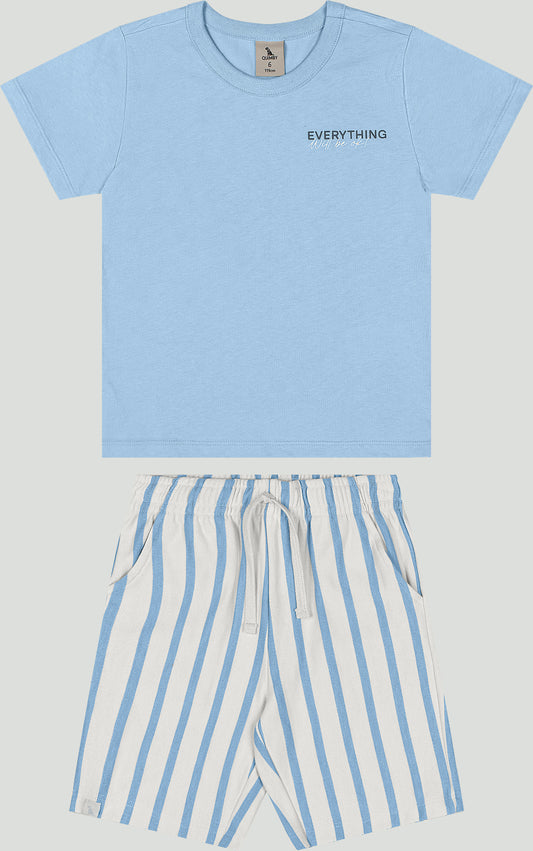 Set conjunto  camisa azul celeste short rayas niño Quimby 35170-144123