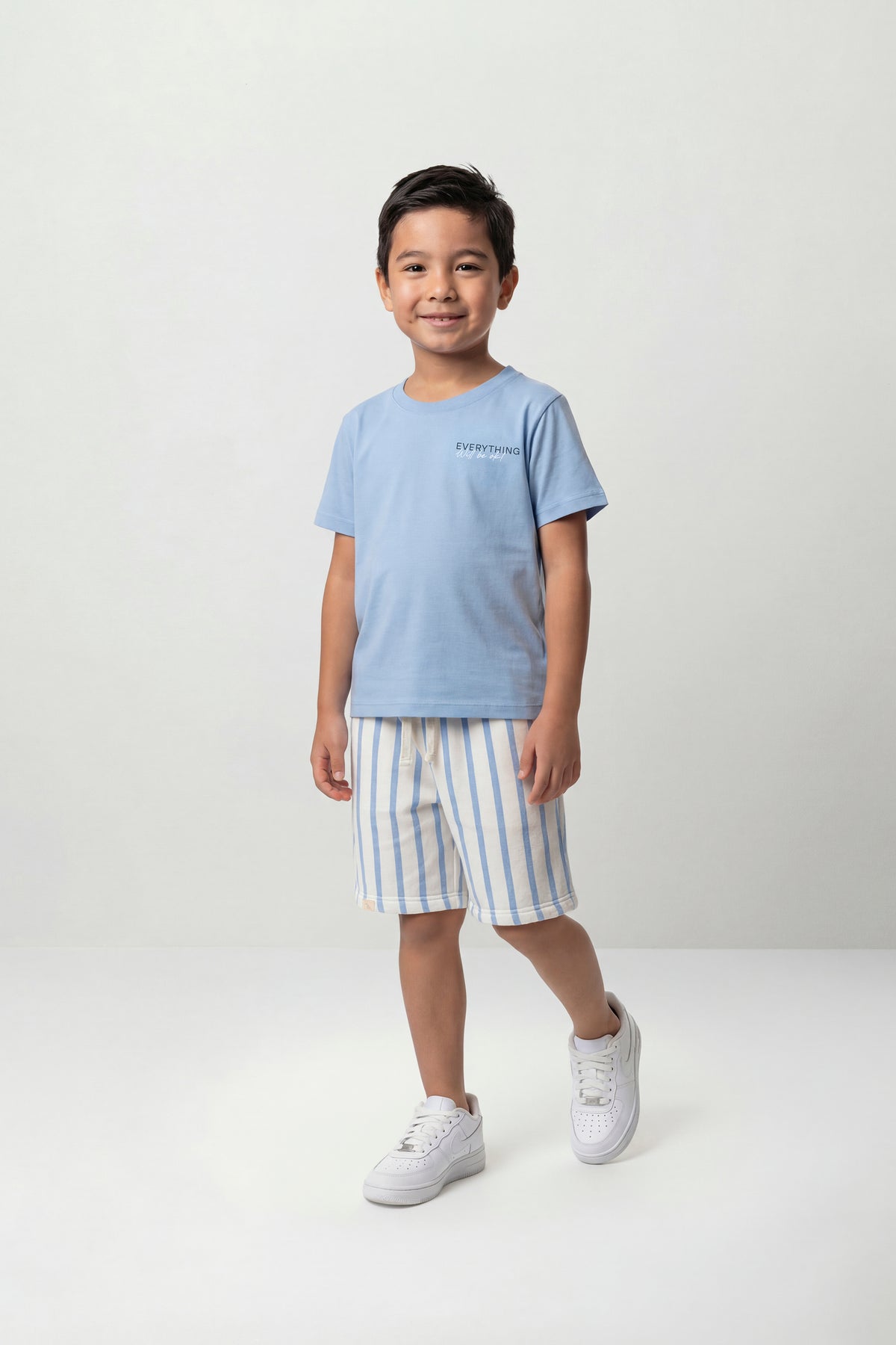 Set conjunto  camisa azul celeste short rayas niño Quimby 35170-144123