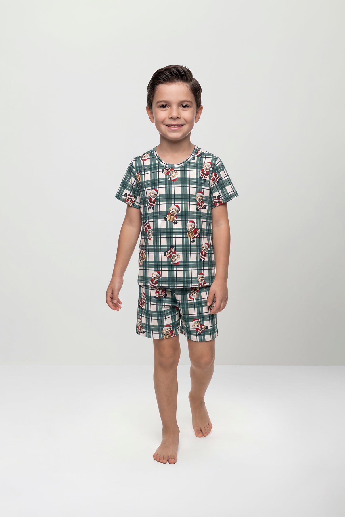 Set conjunto pijama navideña camisa short verde niño Quimby 35185-SB0874