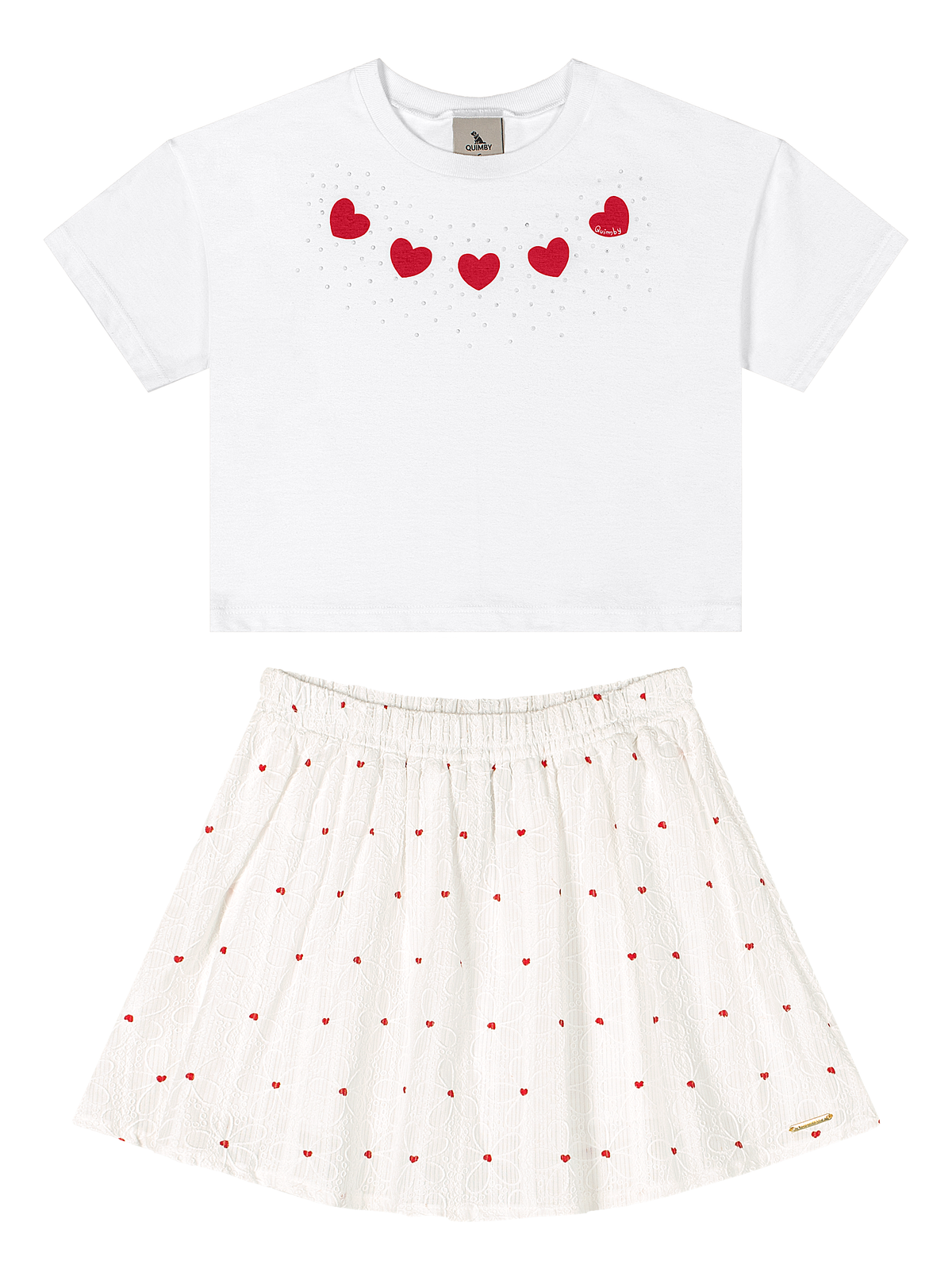 Set conjunto camisa blanca falda short blanca corazones rojos niña Quimby 35200-000101