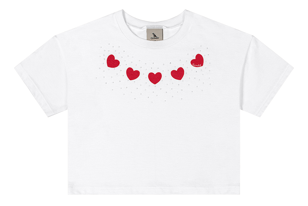 Set conjunto camisa blanca falda short blanca corazones rojos niña Quimby 35200-000101