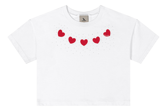 Set conjunto camisa blanca falda short blanca corazones rojos niña Quimby 35200-000101
