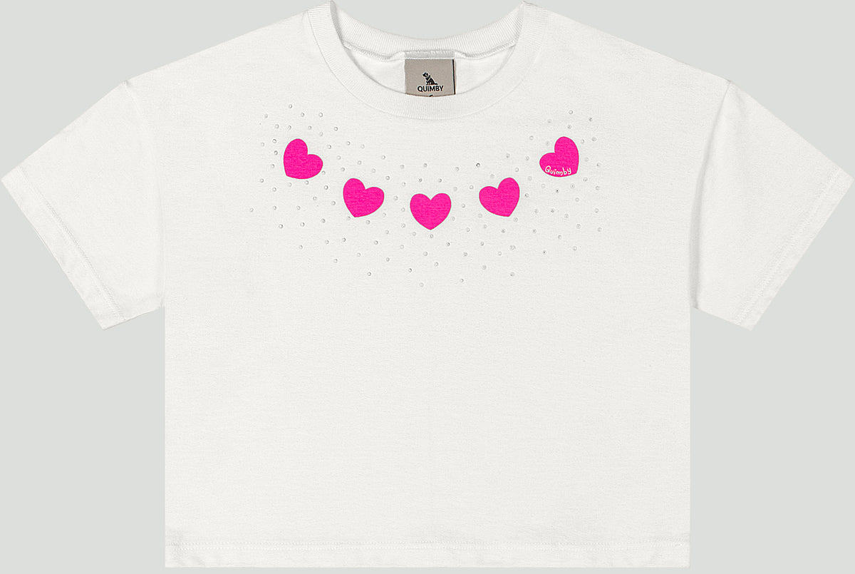 Set conjunto camisa blanca falda short rosada corazones rosados niña Quimby 35200-000106