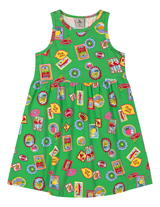 Vestido verde frutas limones sandía niña Quimby 35203-AB2609